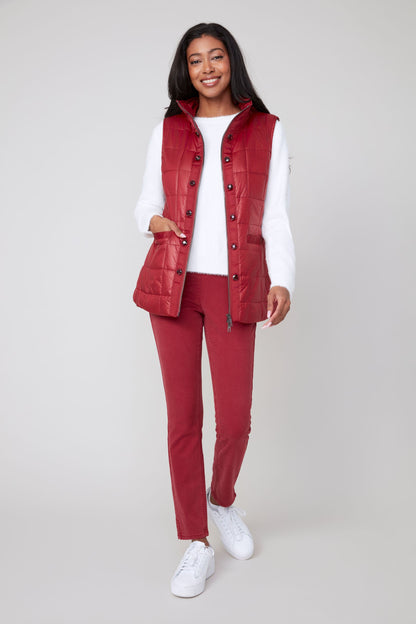 Hooded Quilted Rhinestone Placket Vest. Style REN3907L-E3034