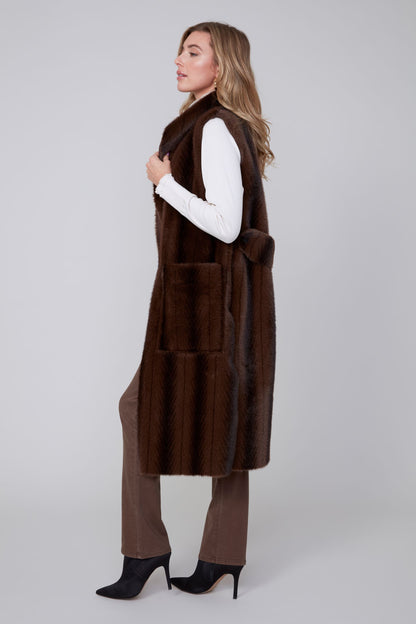 Open Front Long Length Fur Vest . Style REN3925-E3068