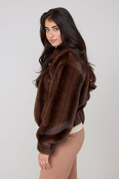 Chunky Collar Elastic Hem & Cuff Fur Jacket. Style REN3929-E3068