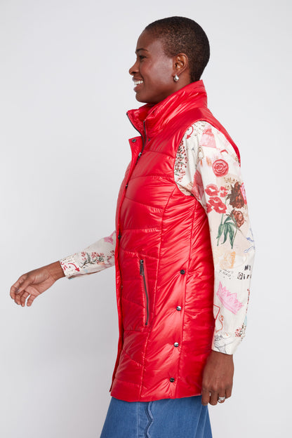 Fur Lined Collar & Longer Length Quilted Vest. Style REN3955L-E3034