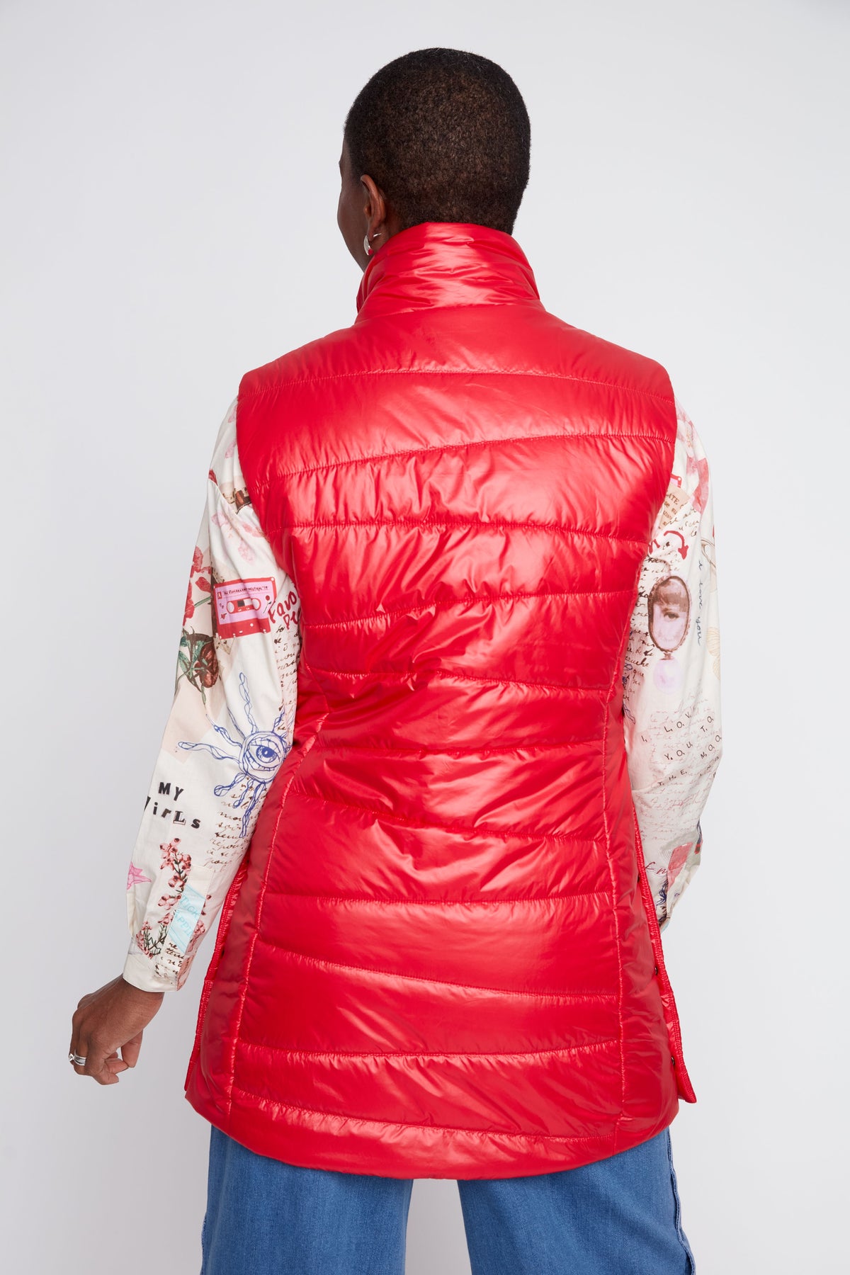 Fur Lined Collar & Longer Length Quilted Vest. Style REN3955L-E3034
