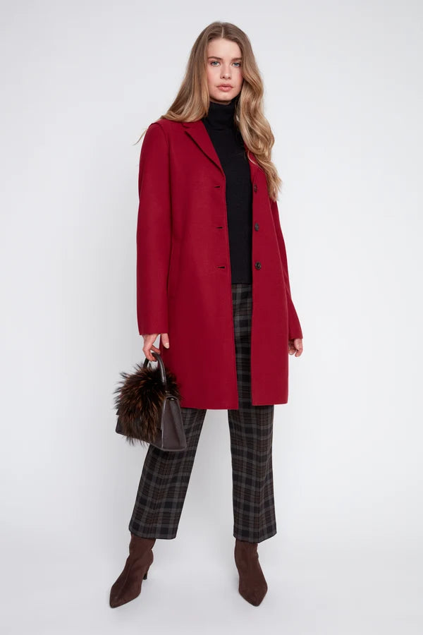 Button Front Notched Lapel Collar Felt Trench Coat. Style REN3957-E3102