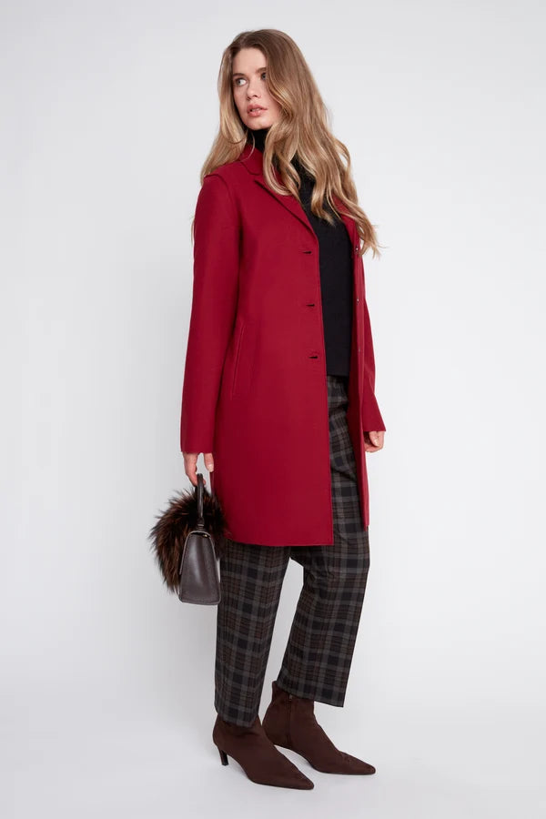 Button Front Notched Lapel Collar Felt Trench Coat. Style REN3957-E3102