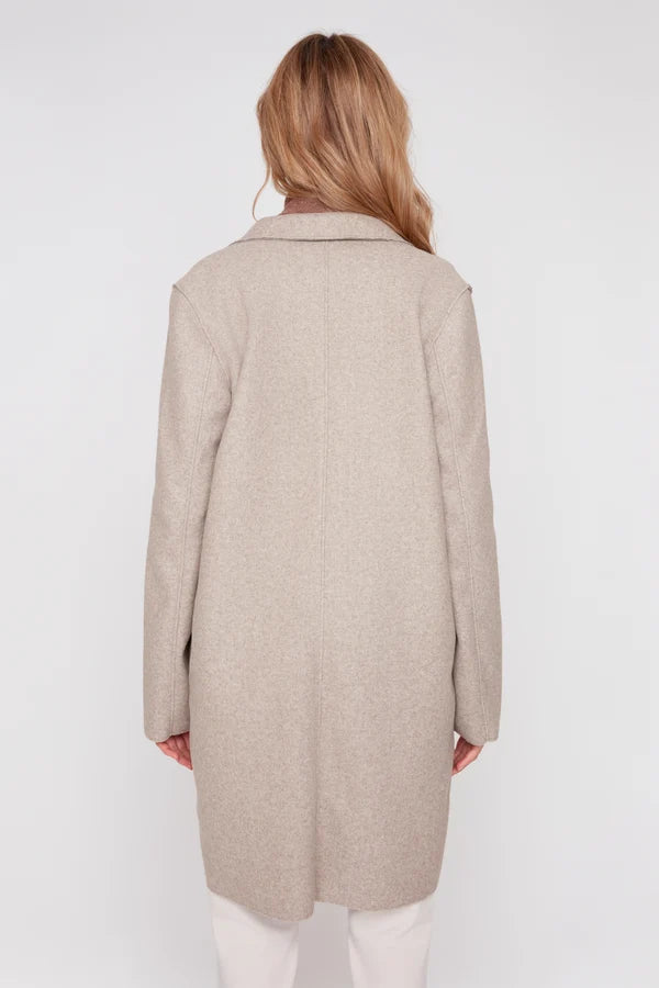 Button Front Notched Lapel Collar Felt Trench Coat. Style REN3957-E3102