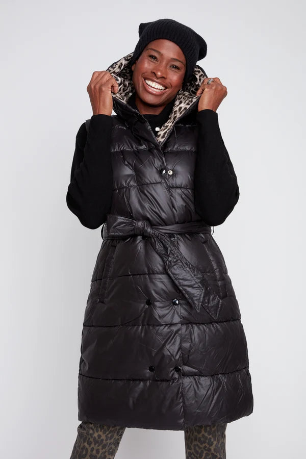 Reversible Cheetah Print Belted Quilted Vest. Style REN3964R-E3121