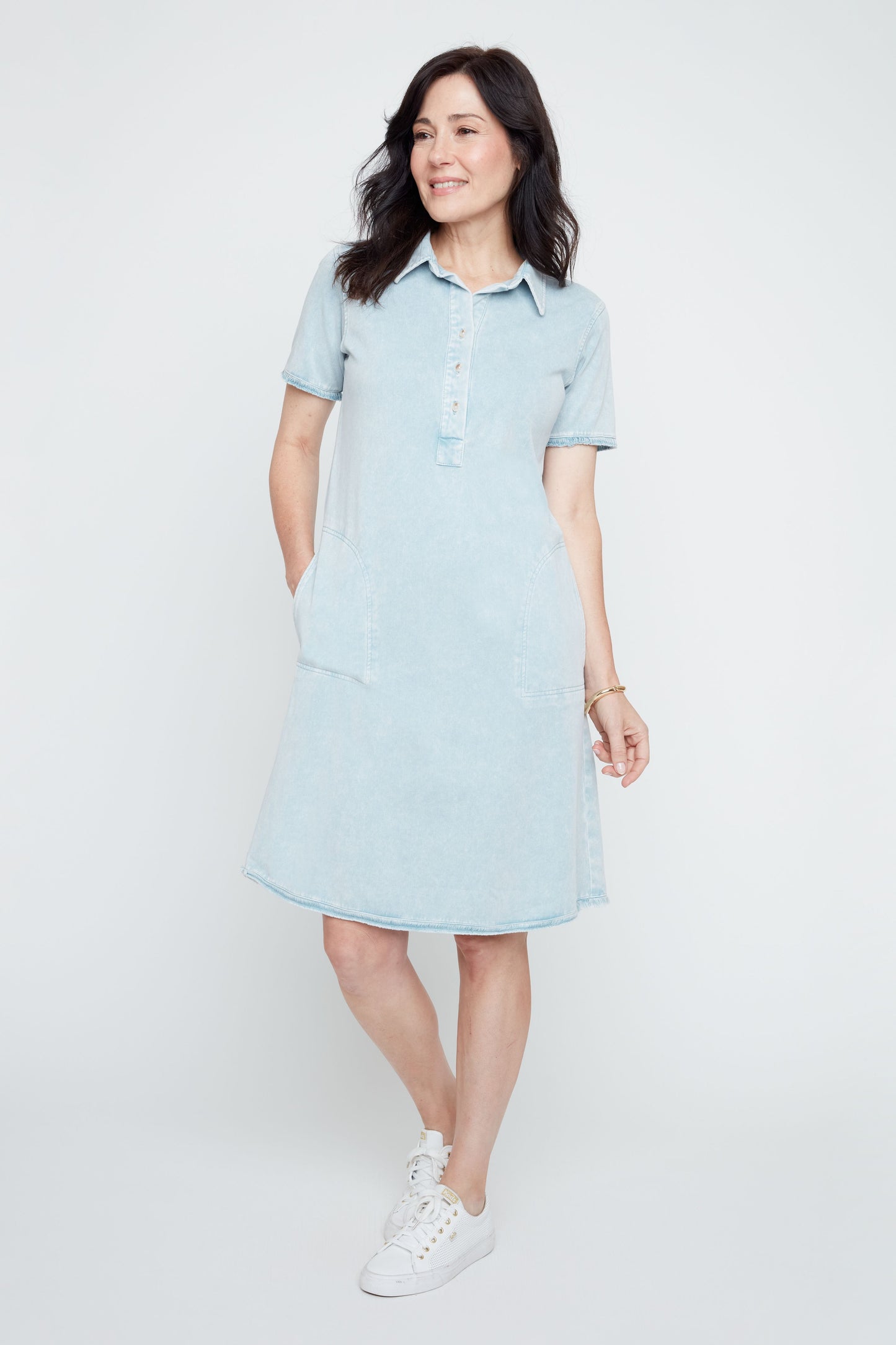 Raw Edge Stretchy Denim Shirt Dress . Style REN4361KD-E3020