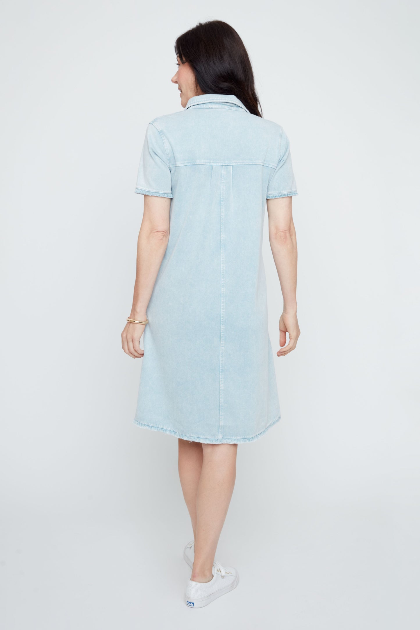 Raw Edge Stretchy Denim Shirt Dress . Style REN4361KD-E3020