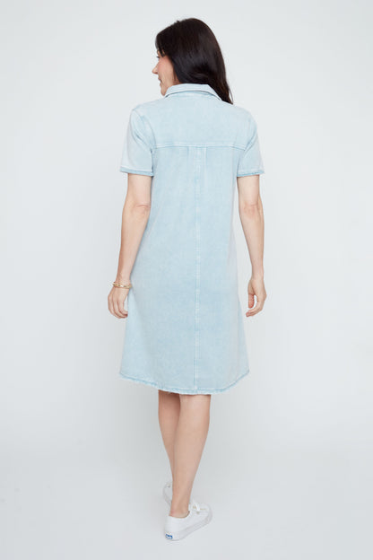 Raw Edge Stretchy Denim Shirt Dress . Style REN4361KD-E3020