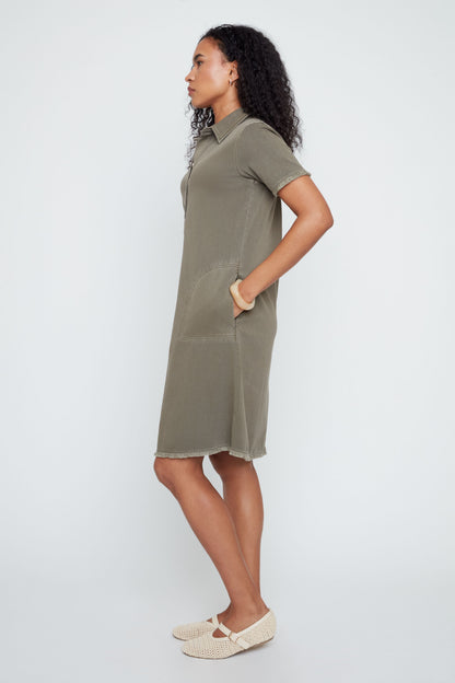 Raw Edge Stretchy Denim Shirt Dress . Style REN4361KD-E3020