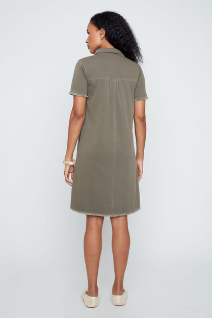 Raw Edge Stretchy Denim Shirt Dress . Style REN4361KD-E3020