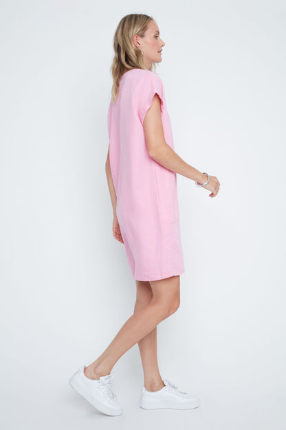 Notch Neck Drop Shoulder Short Sleeve Dress. Style REN4362-E3073