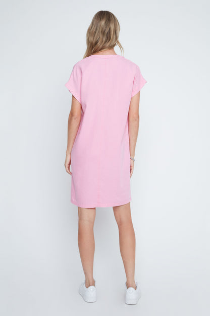 Notch Neck Drop Shoulder Short Sleeve Dress. Style REN4362-E3073