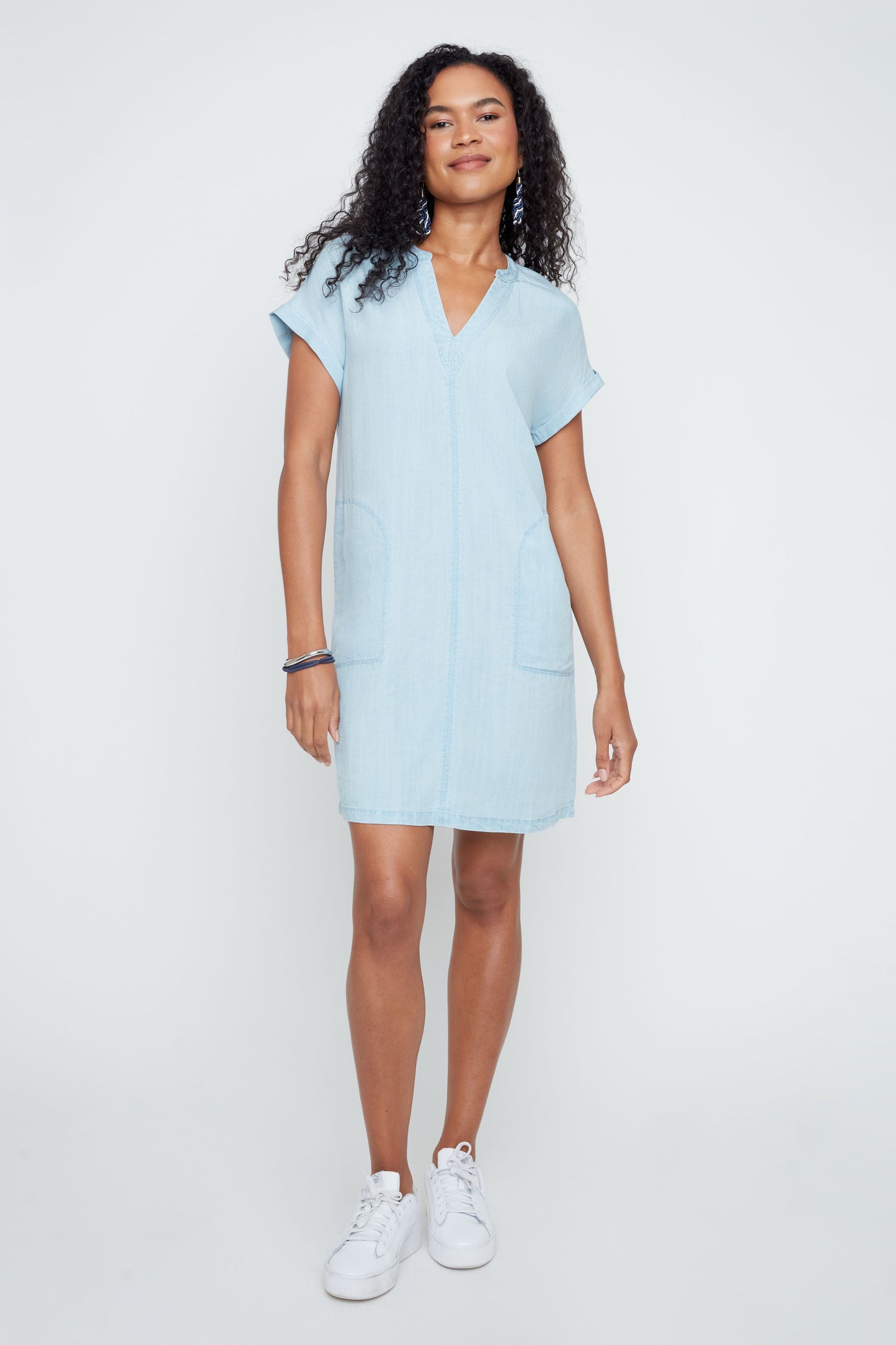 Notch Neck Drop Shoulder Short Sleeve Dress. Style REN4362-E3076