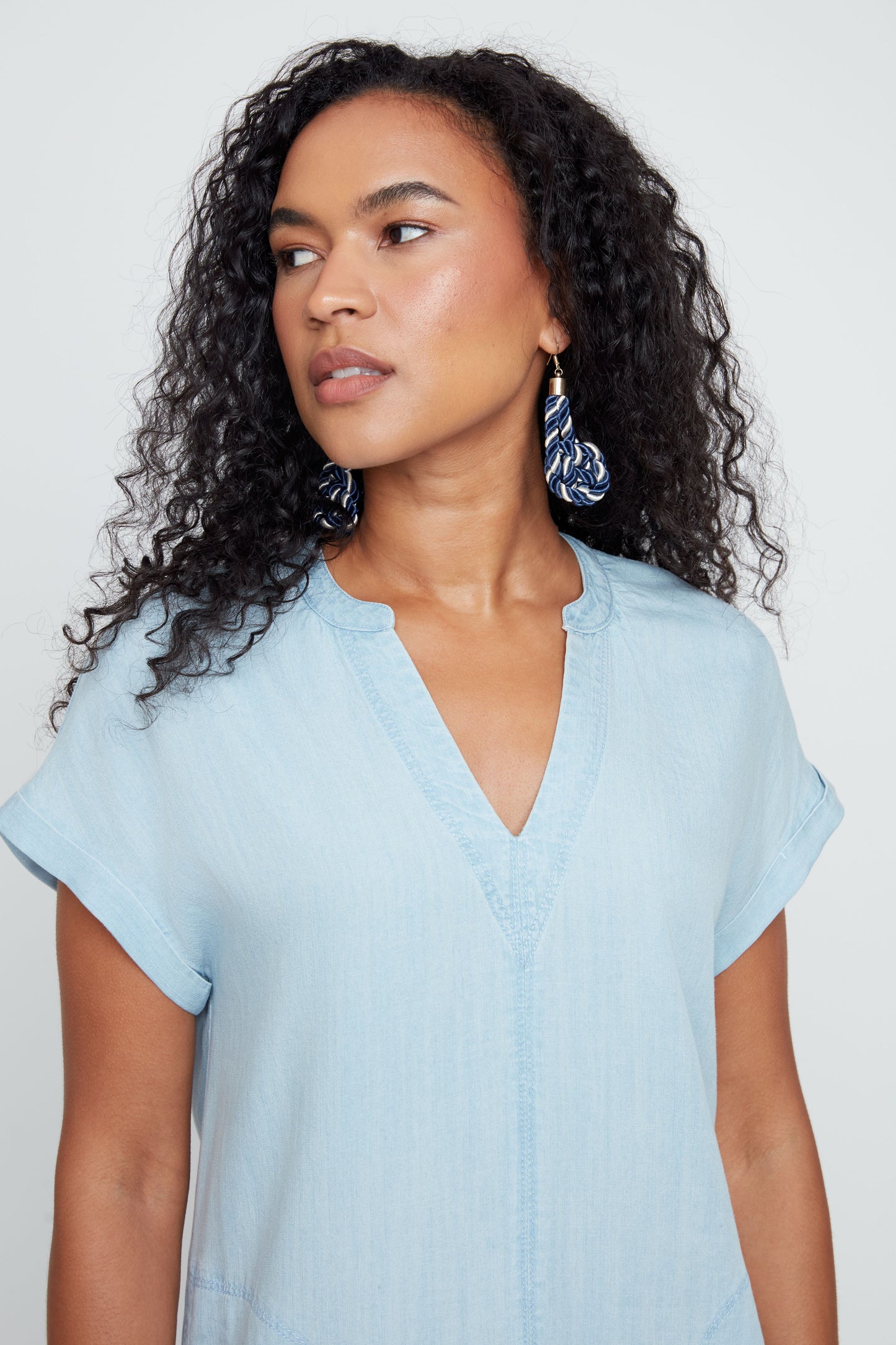 Notch Neck Drop Shoulder Short Sleeve Dress. Style REN4362-E3076