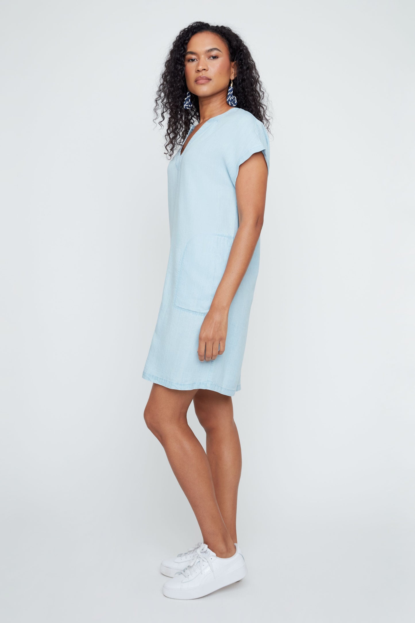 Notch Neck Drop Shoulder Short Sleeve Dress. Style REN4362-E3076