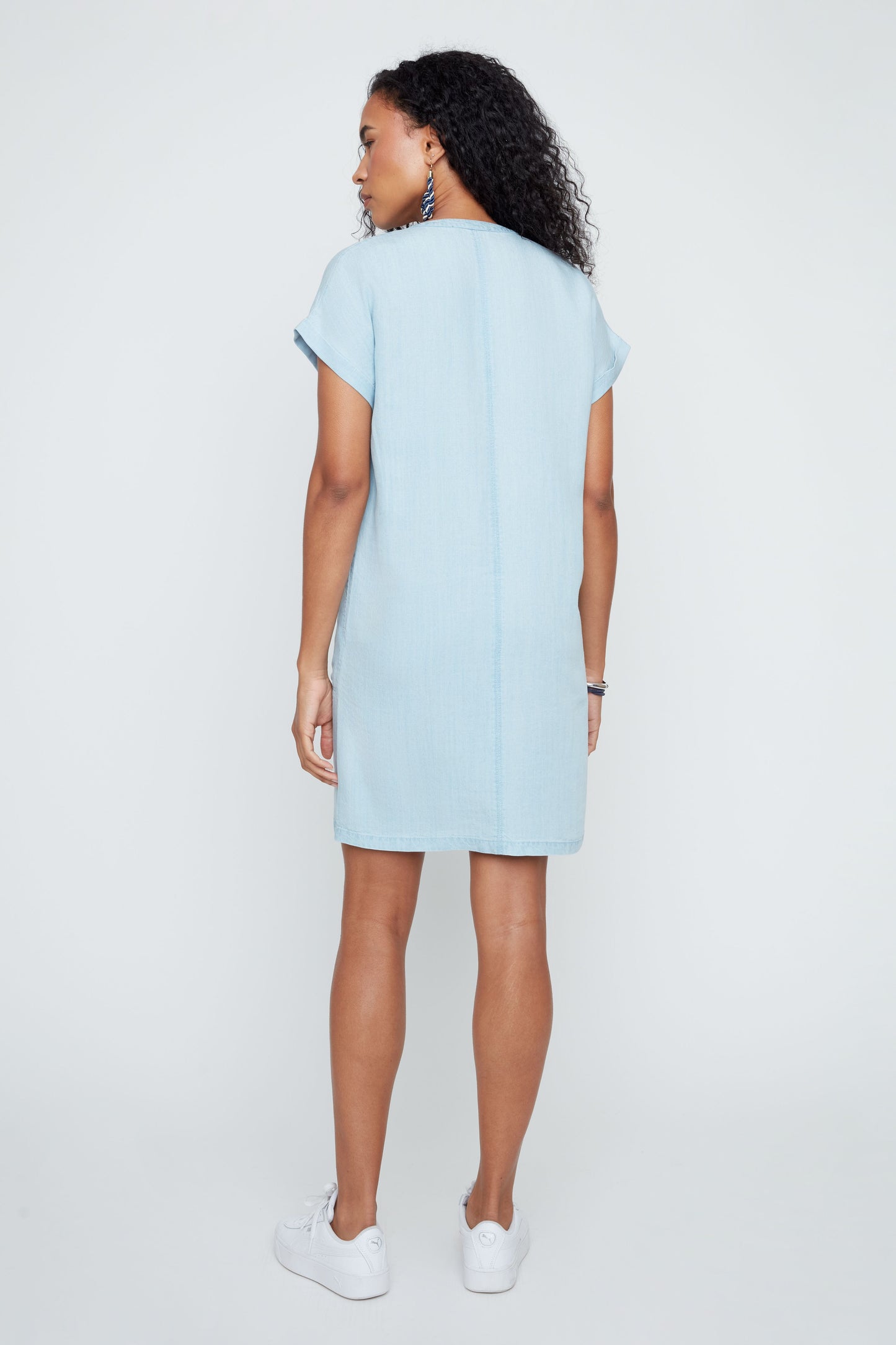 Notch Neck Drop Shoulder Short Sleeve Dress. Style REN4362-E3076