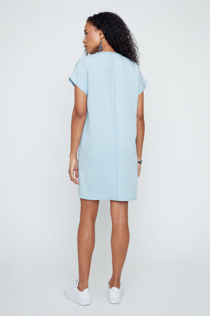Notch Neck Drop Shoulder Short Sleeve Dress. Style REN4362-E3076