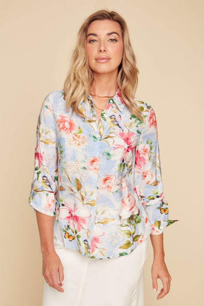 Lightweight Floral Hidden Button Placket Blouse. Style RENR5186-439