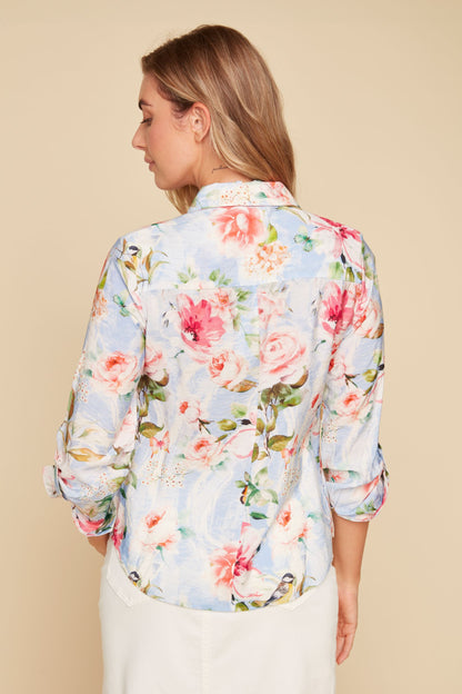 Lightweight Floral Hidden Button Placket Blouse. Style RENR5186-439