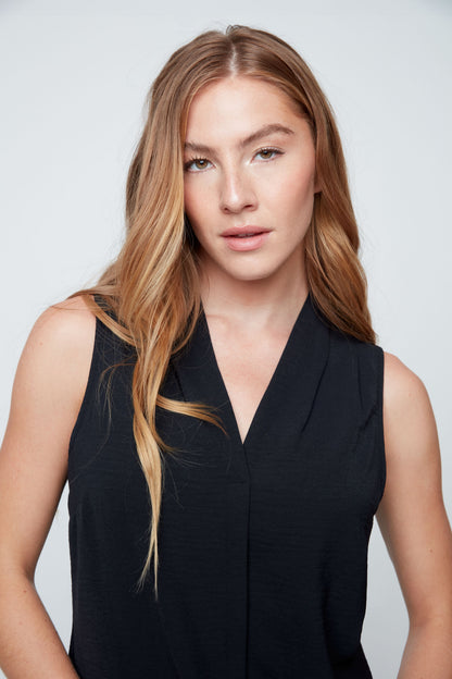 V-Neck Pleated Front Sleeveless Blouse. Style REN5222-363
