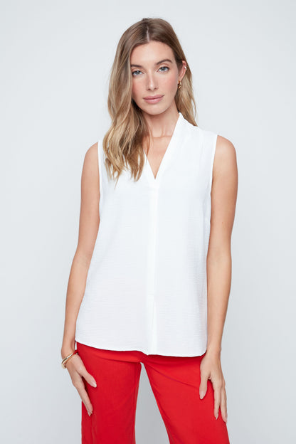 V-Neck Pleated Front Sleeveless Blouse. Style REN5222-363