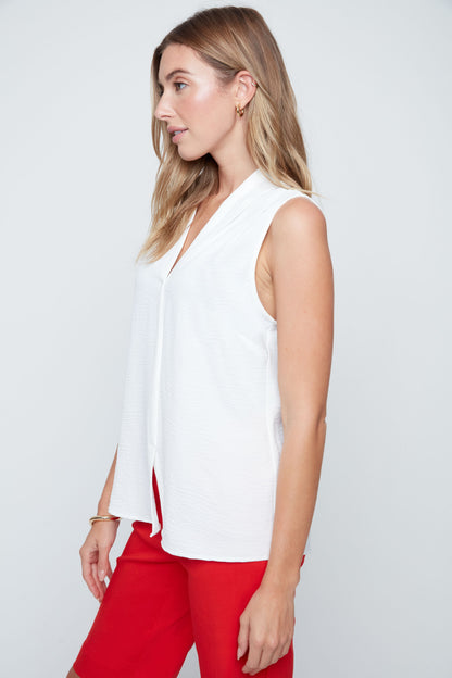 V-Neck Pleated Front Sleeveless Blouse. Style REN5222-363