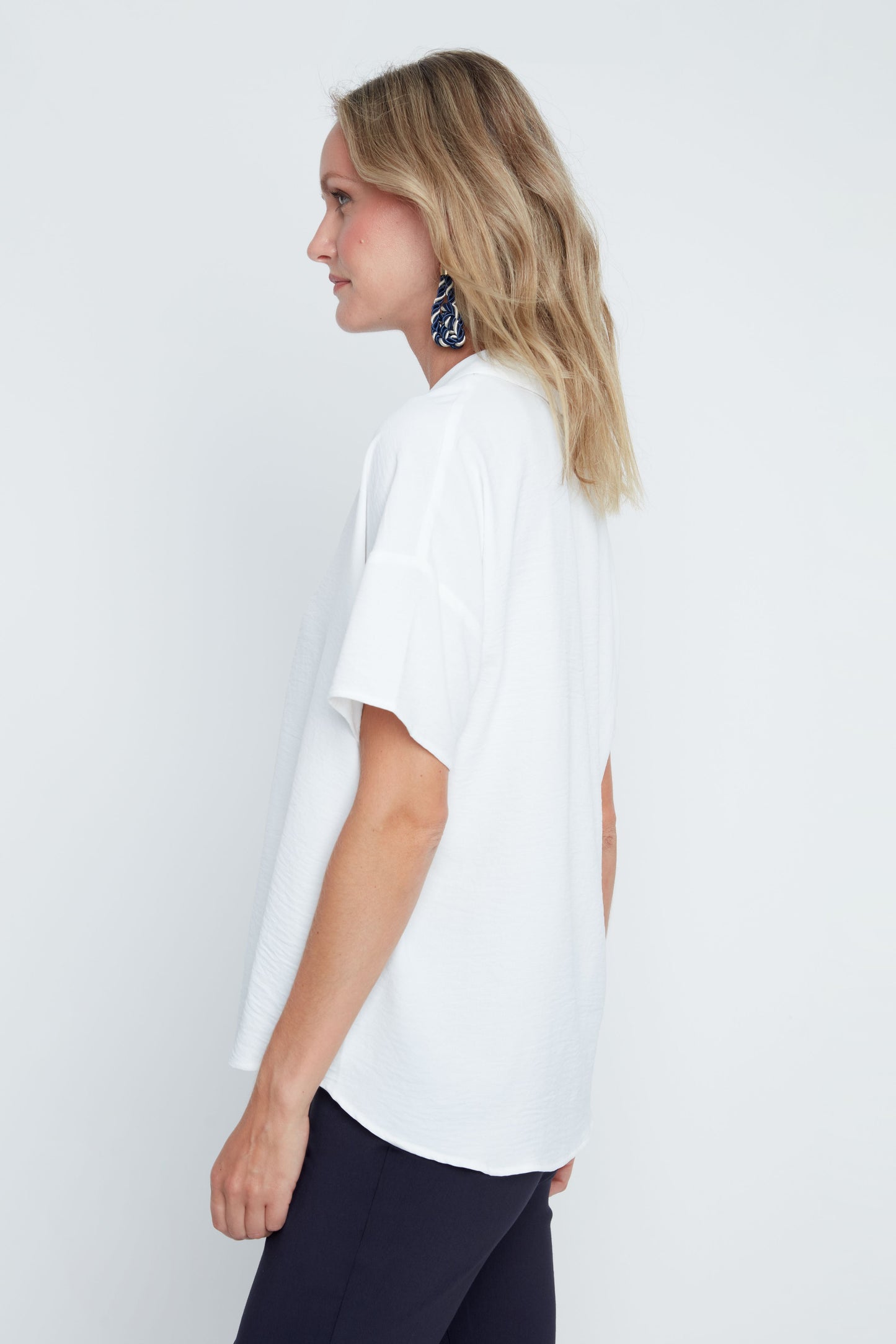 V-Neck Center Seam Detailing Short Sleeve Blouse. Style REN5223-363