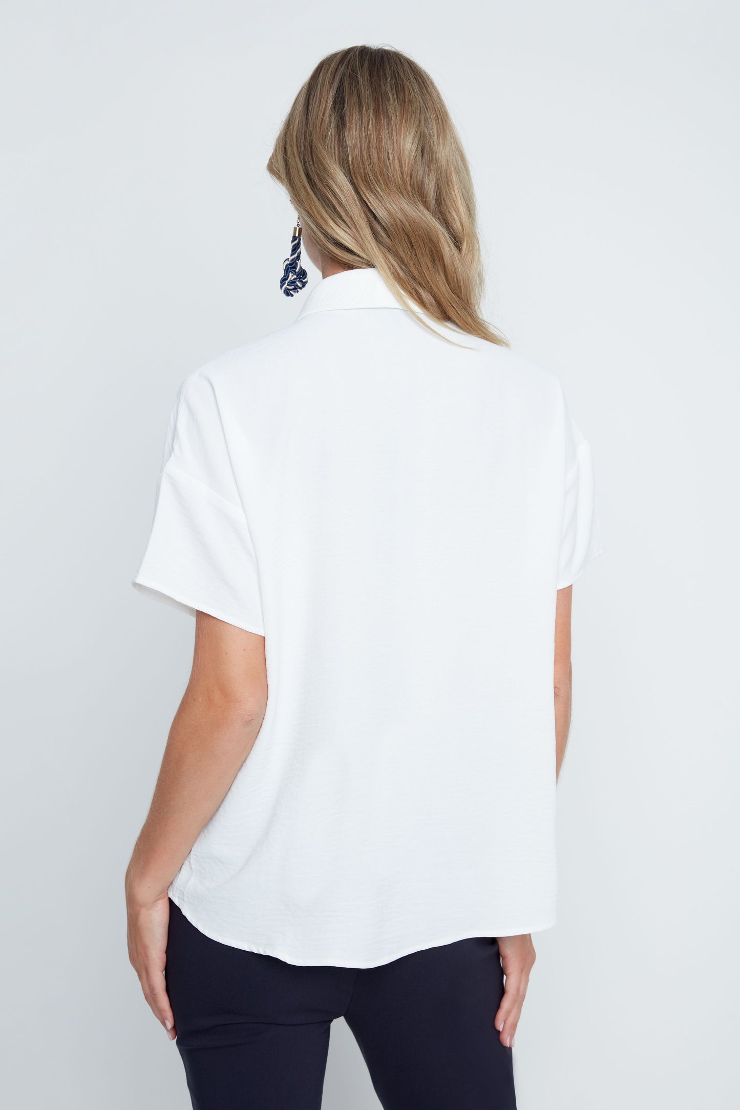 V-Neck Center Seam Detailing Short Sleeve Blouse. Style REN5223-363