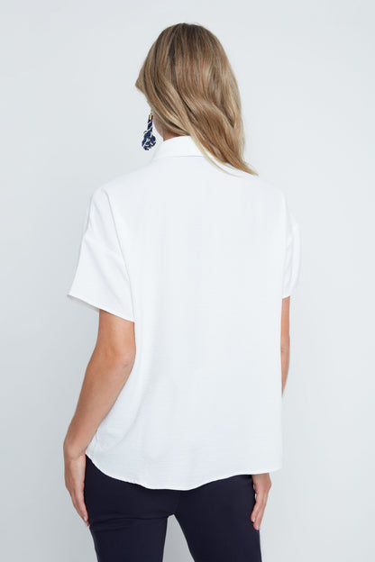 V-Neck Center Seam Detailing Short Sleeve Blouse. Style REN5223-363