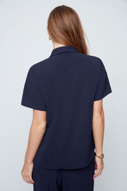 V-Neck Center Seam Detailing Short Sleeve Blouse. Style REN5223-363