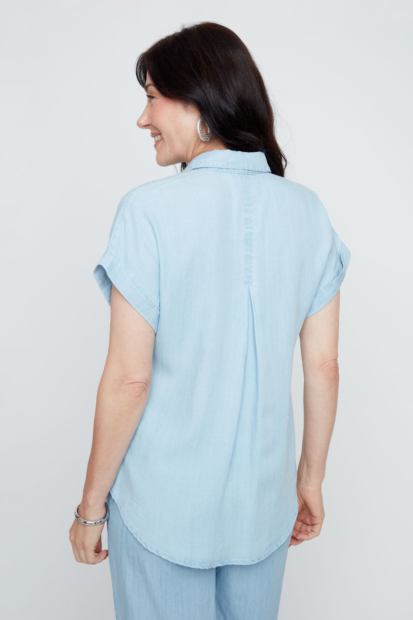Collared Button Front Short Sleeve Blouse. Style REN5232-E3076