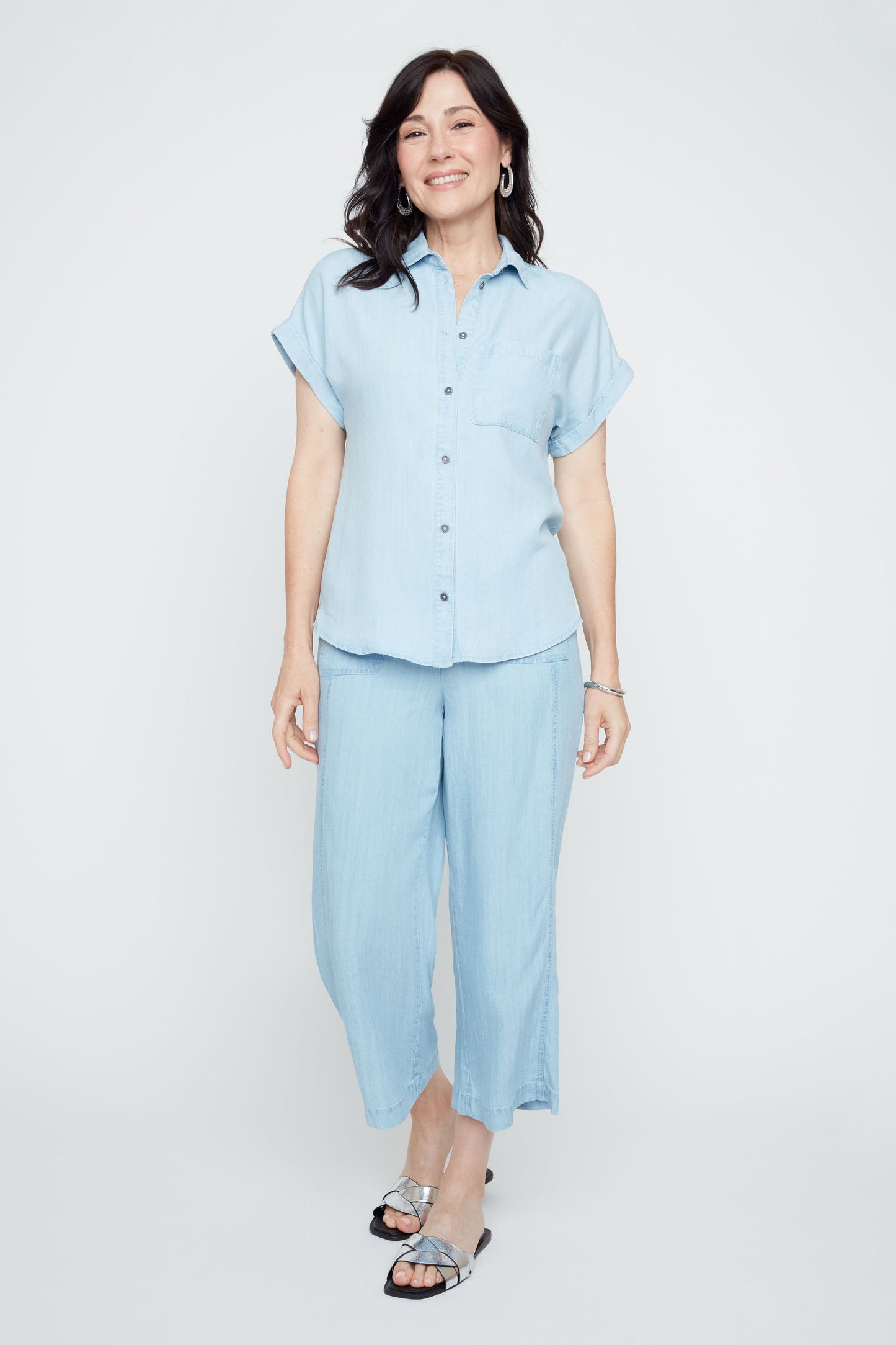 Collared Button Front Short Sleeve Blouse. Style REN5232-E3076
