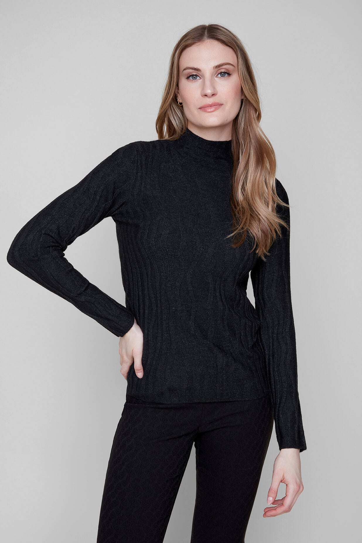 Mock Neck Wavy Texture Top. Style REN6909-4301