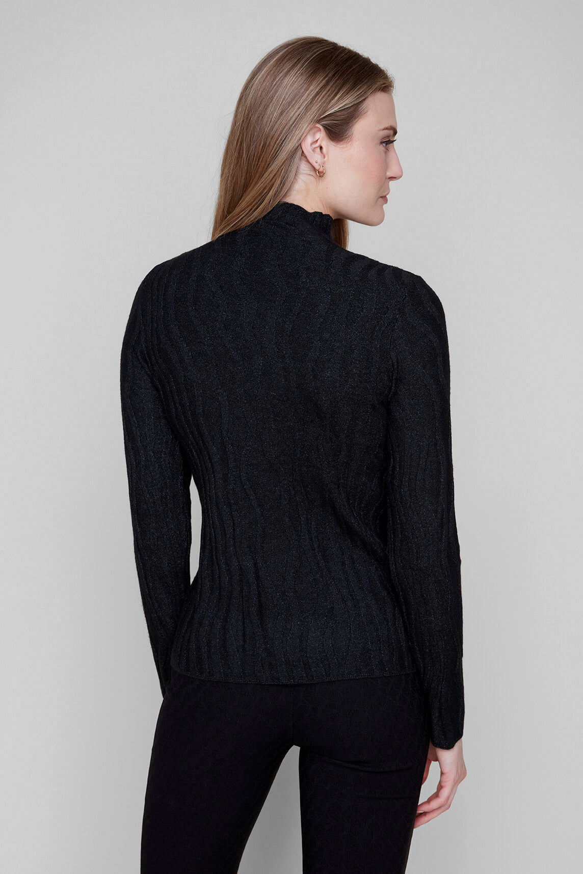 Mock Neck Wavy Texture Top. Style REN6909-4301