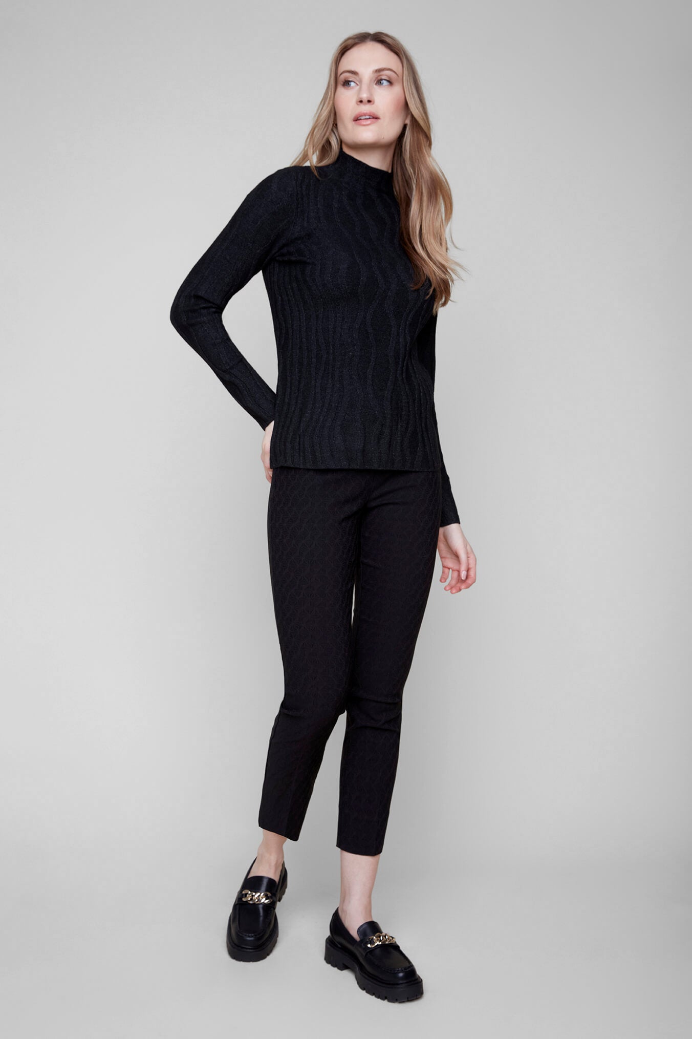 Mock Neck Wavy Texture Top. Style REN6909-4301