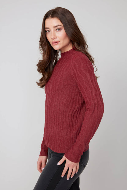 Mock Neck Wavy Texture Top. Style REN6909-4301