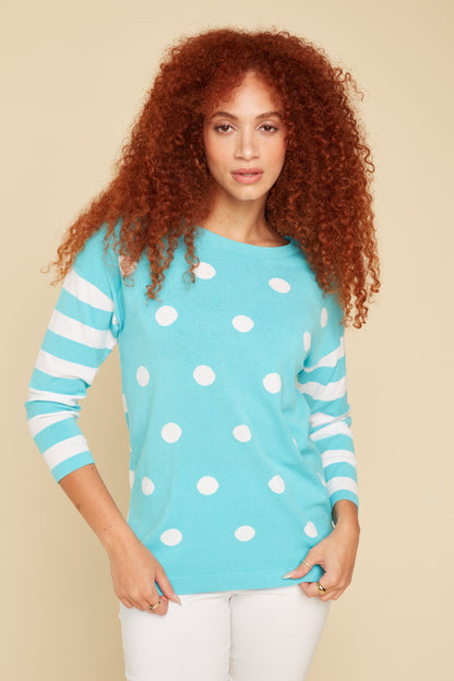 Striped & Polka Dot Lightweight Sweater. Style RENR6926-3956