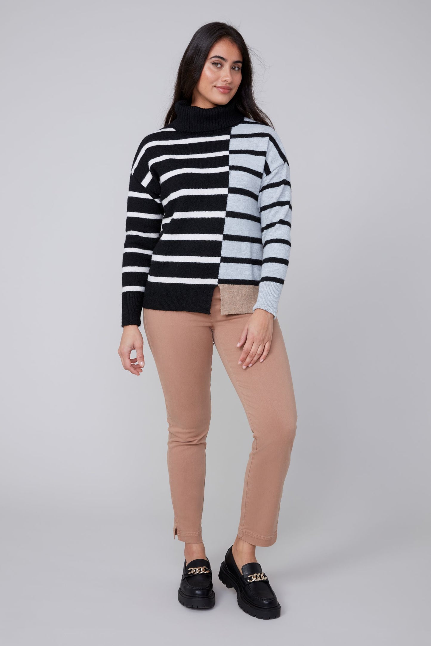 Cowl Neck Colour Block Striped Sweater. Style REN6945-4480