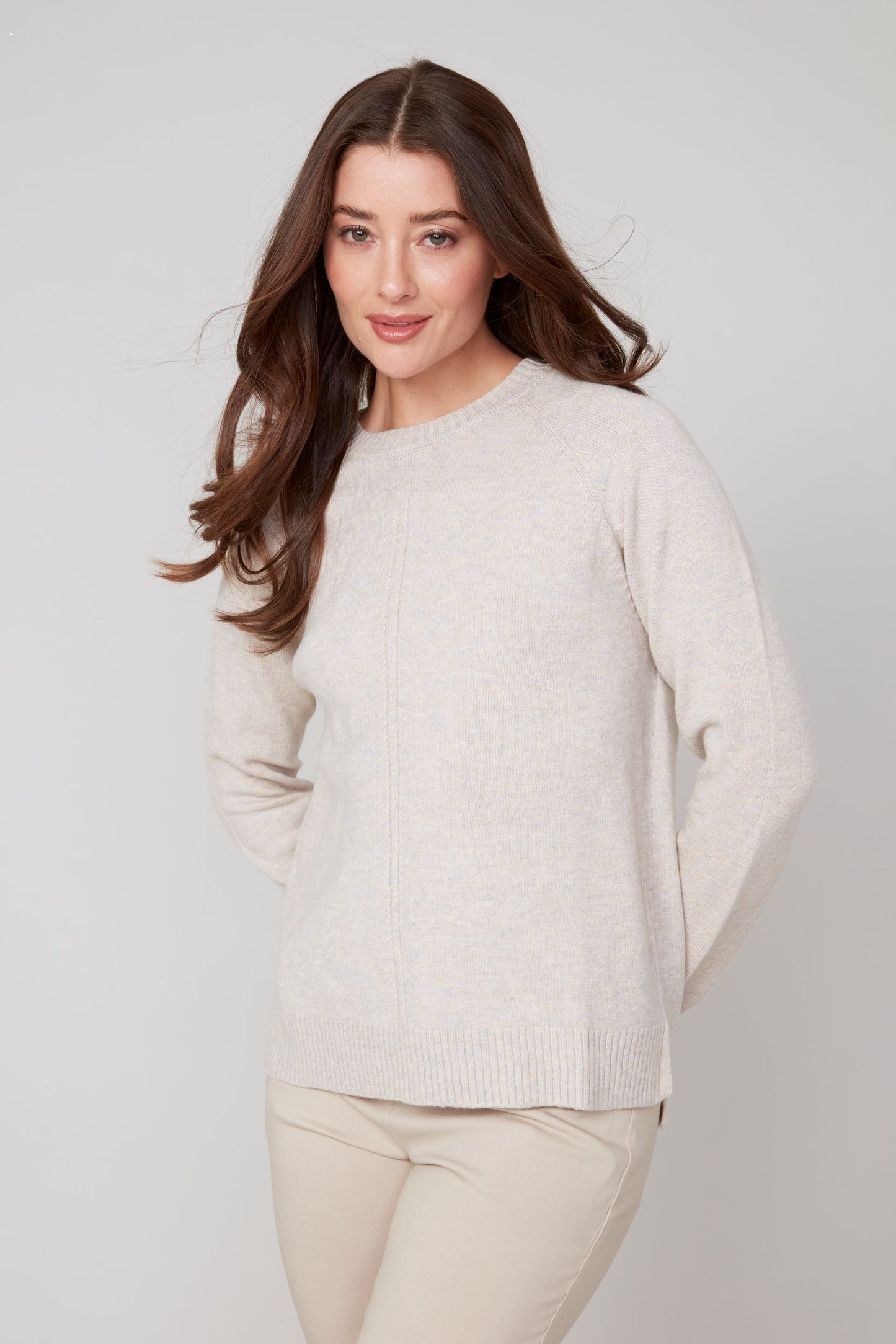 Solid Colour Knit Long Sleeve Sweater. Style REN6952-4301