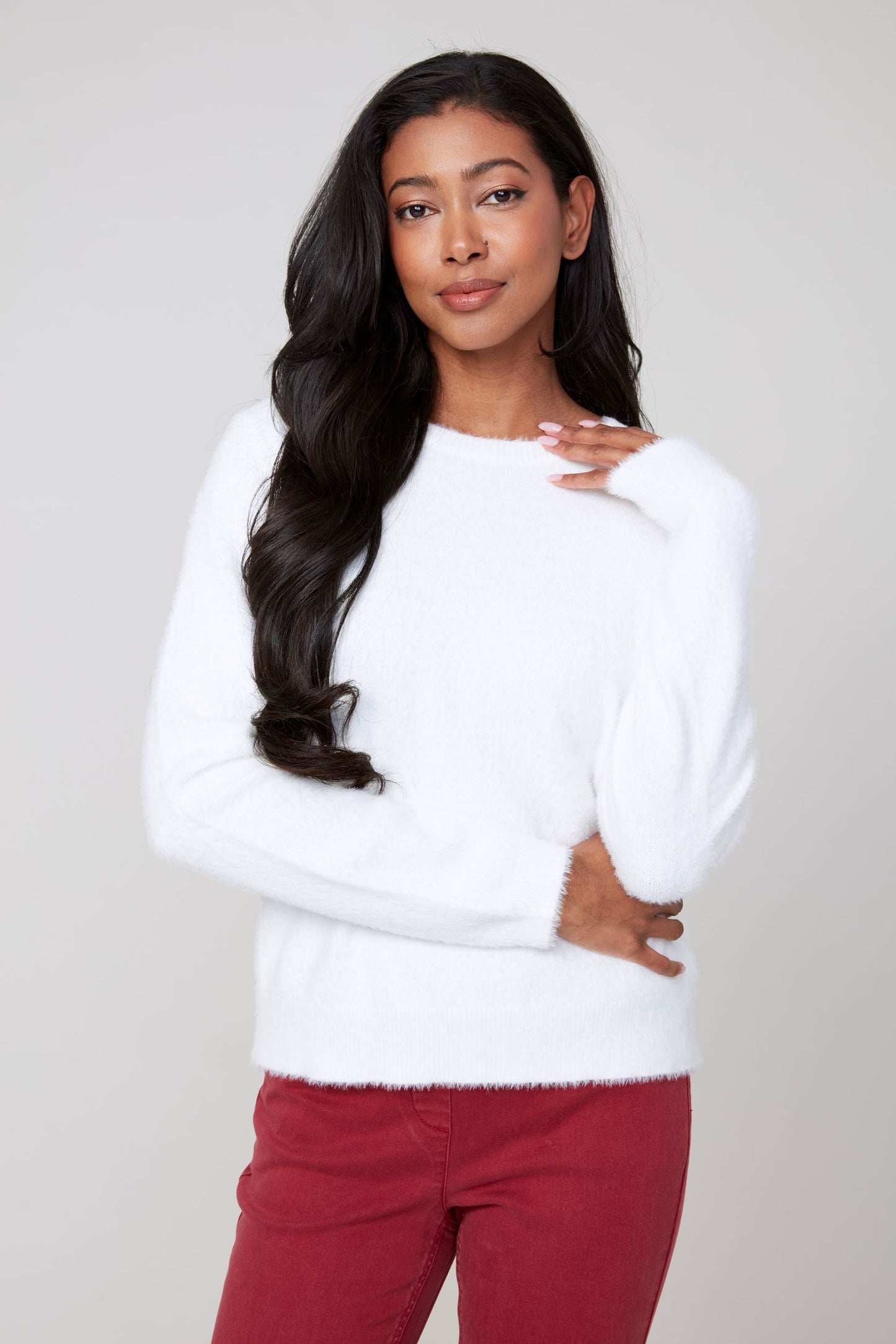 Round Neck Soft Fuzzy Top. Style REN6953-4306