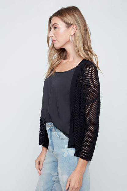 Holey Knit Open Front Short Cardigan. Style REN6980-4489