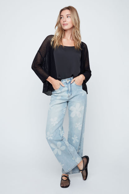 Holey Knit Open Front Short Cardigan. Style REN6980-4489