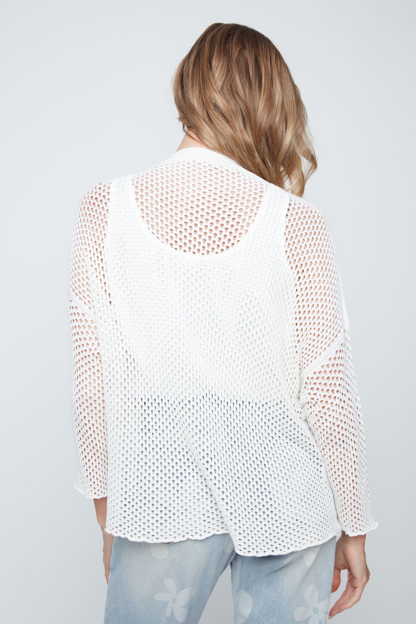 Holey Knit Open Front Short Cardigan. Style REN6980-4489