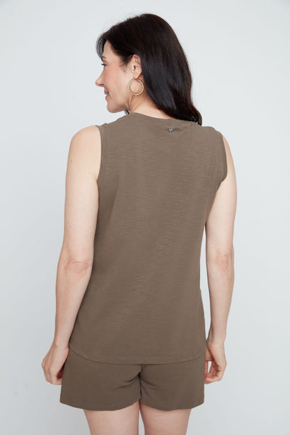 Round Neck with Button Detail Sleeveless Top. Style REN7811-89G