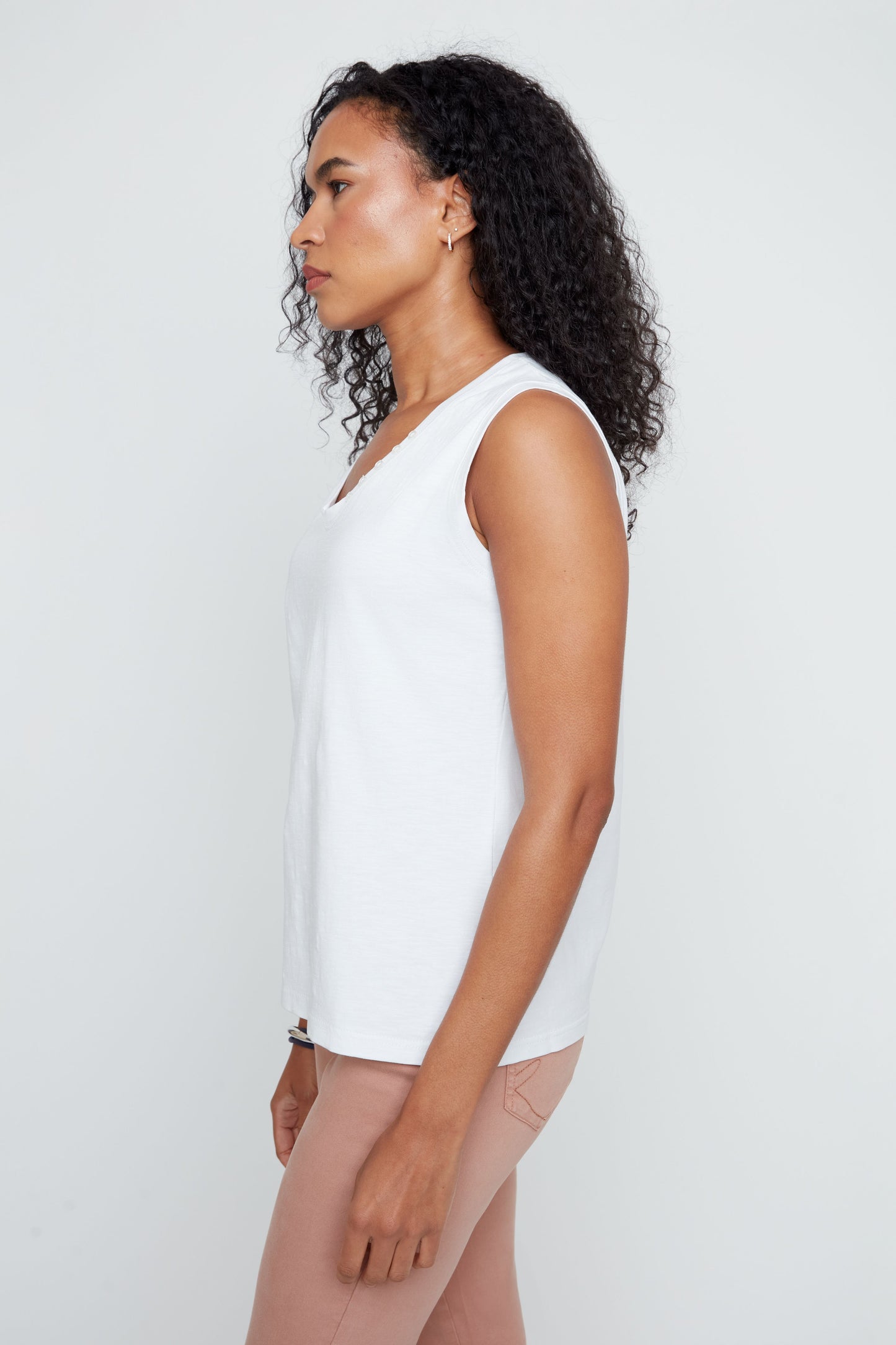 Round Neck with Button Detail Sleeveless Top. Style REN7811-89G