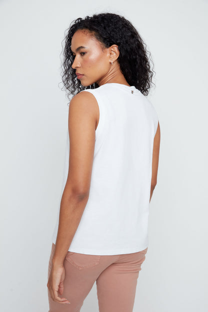 Round Neck with Button Detail Sleeveless Top. Style REN7811-89G