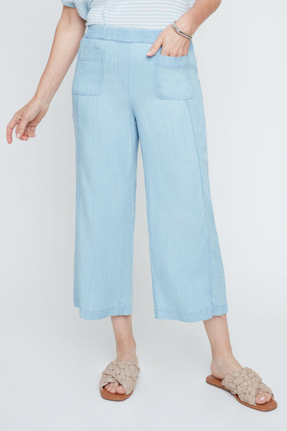 Wide Leg Patch Pockets Pull-On Cropped Pant. Style REN8129-E3076
