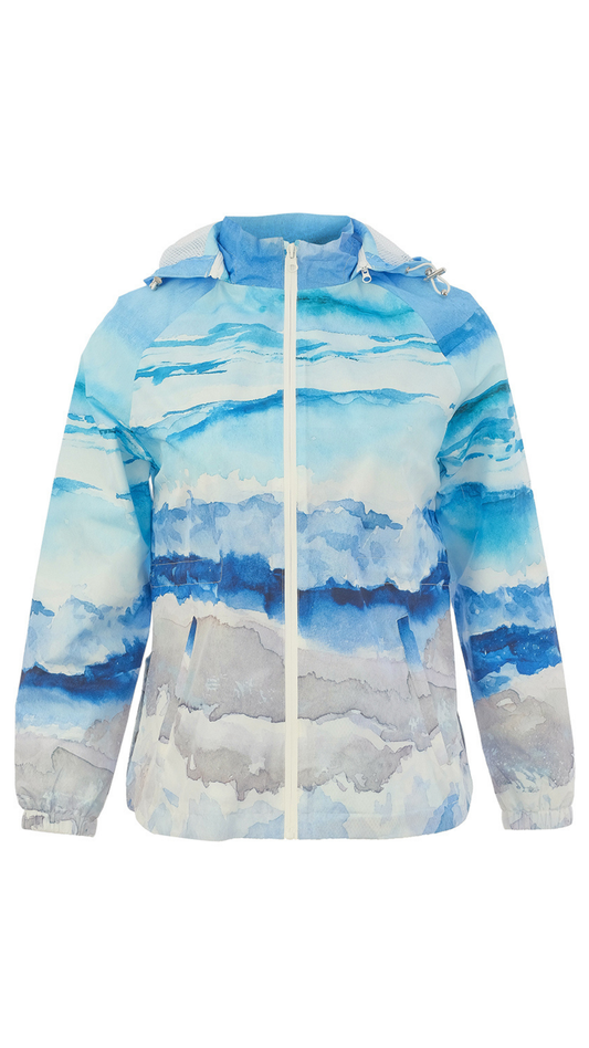 "Seascape" Artist Print Mid Length Raincoat. Style DOLC26865