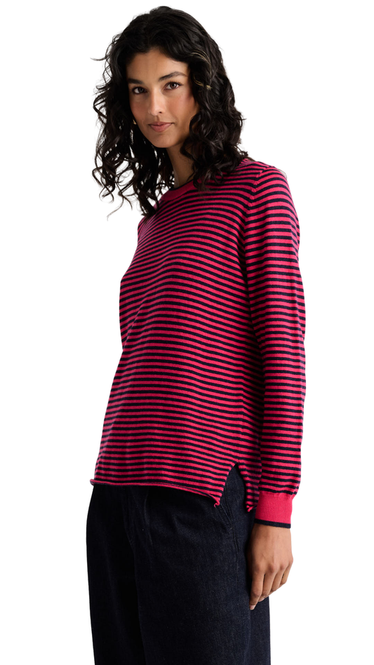 Lightweight Black & Pink Striped Sweater. Style ZKP8523U