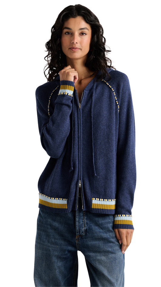 Striped Trims Zip Front Hoodie. Style ZKP8507U